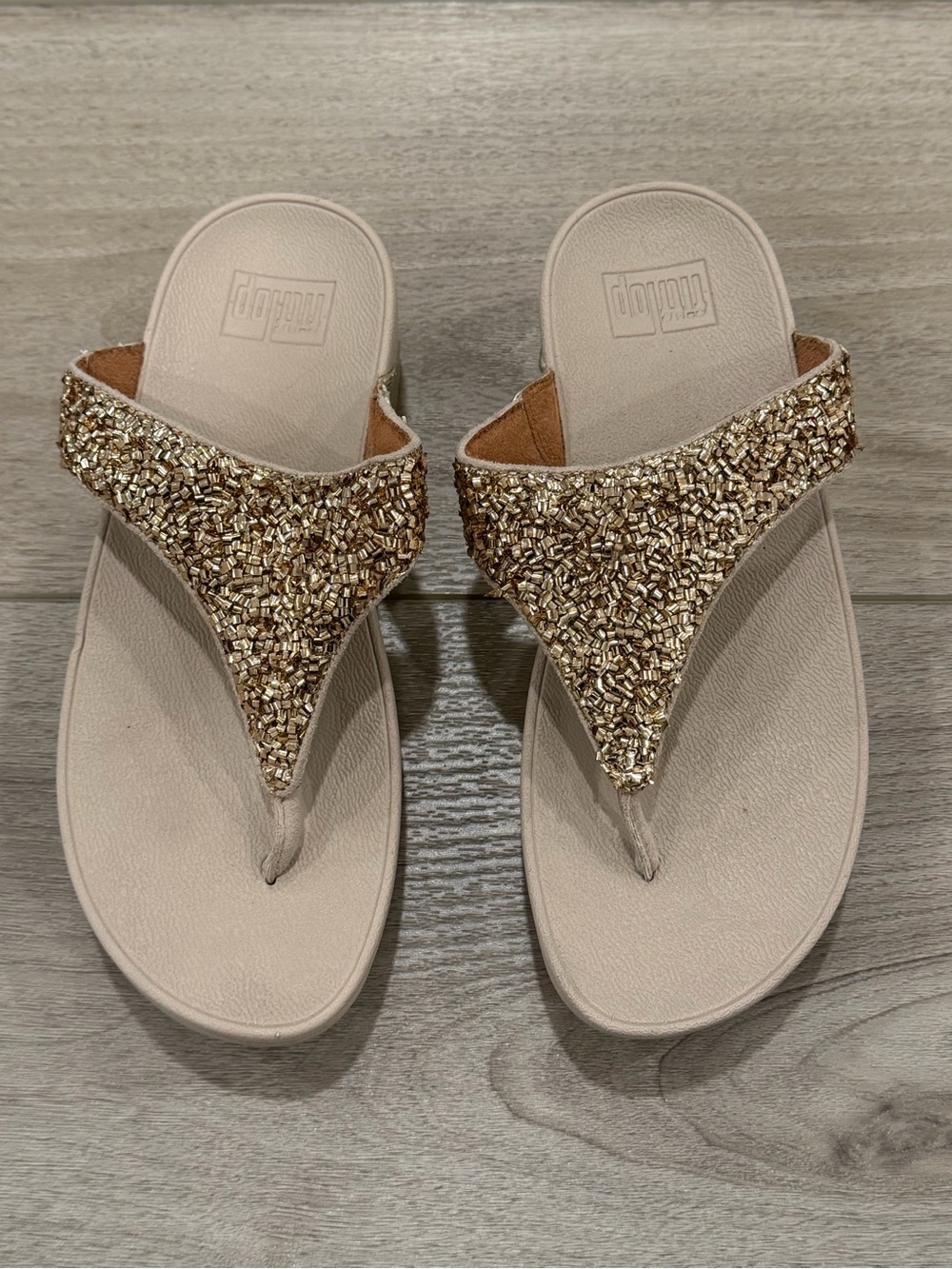 FitFlop Wedge Glitter Sandal Gold Size Womens 7